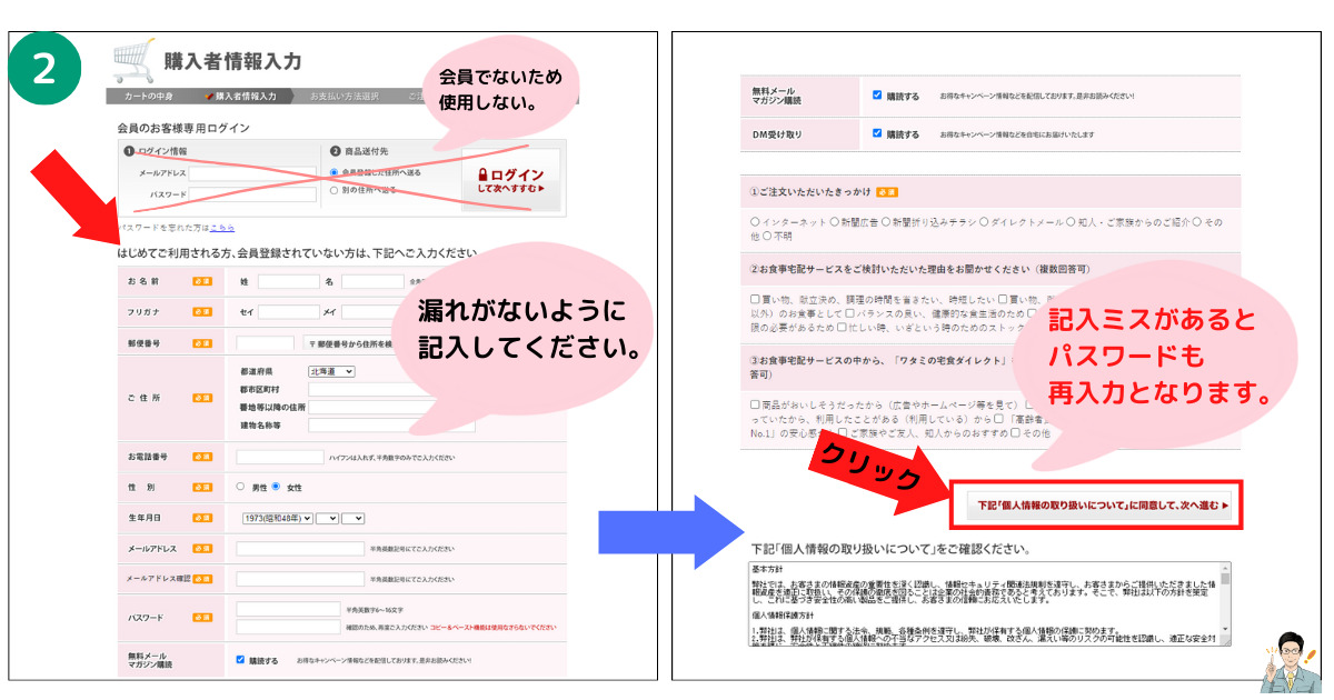 STEP2　購入者情報入力（はじめて利用される方）方法図解