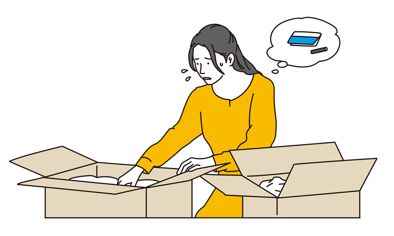 イラスト　荷造りであわてる女性