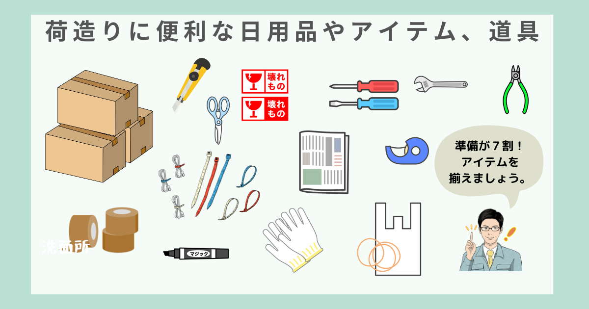 図解：荷造りに必要なアイテム一覧