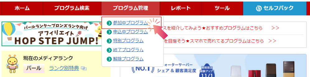 画像：A8.netのプログラム「参加中プログラム」